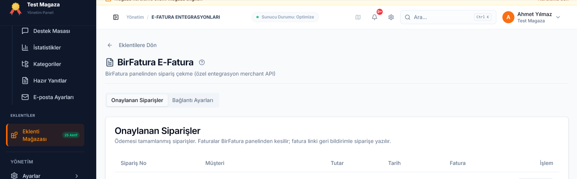 BirFatura Bağlantı Ayarları