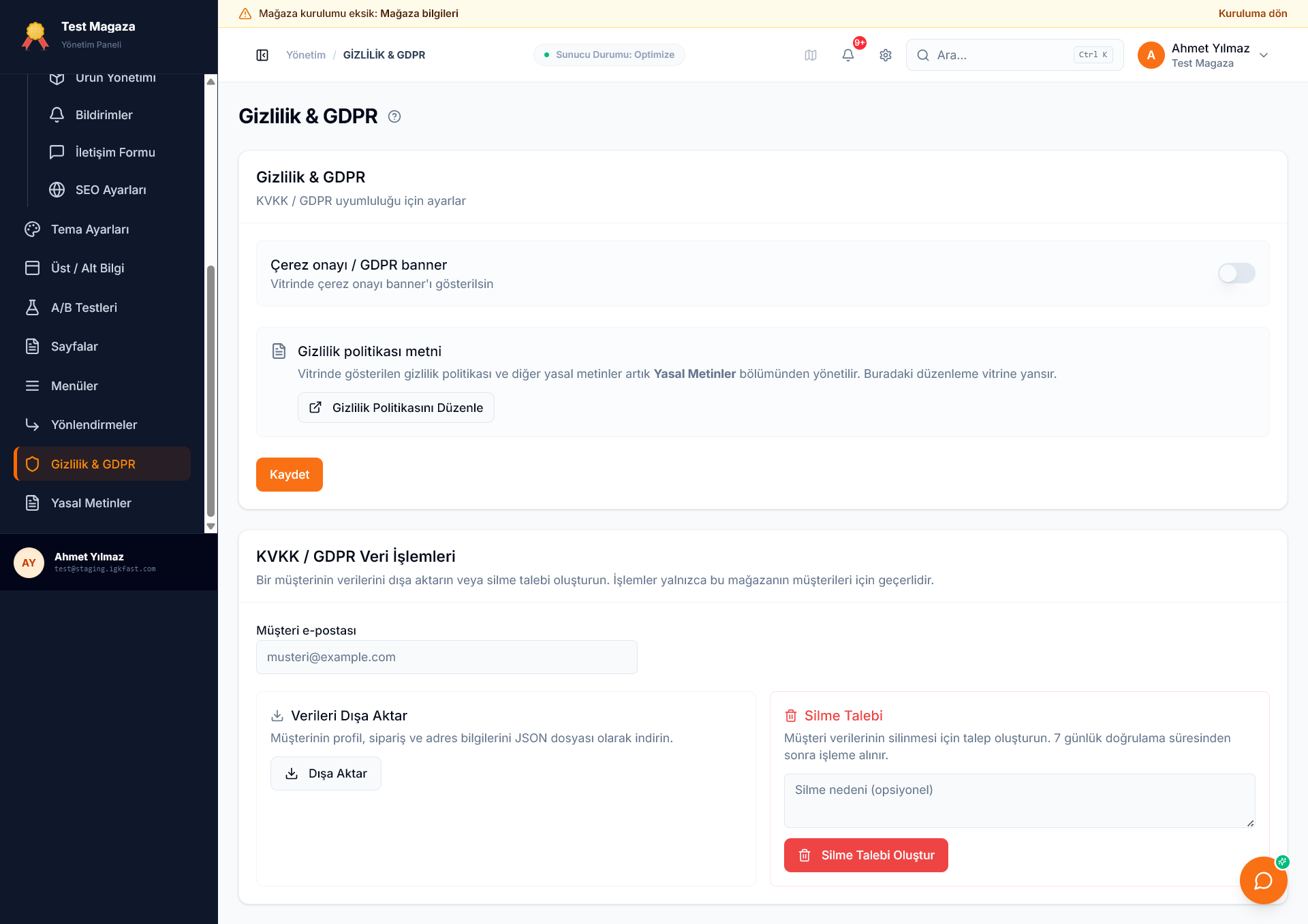 Gizlilik & GDPR