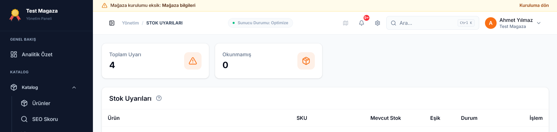 Stok uyarıları listesi